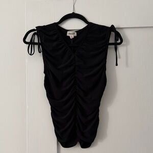 Black Ruched Sleeveless Blouse